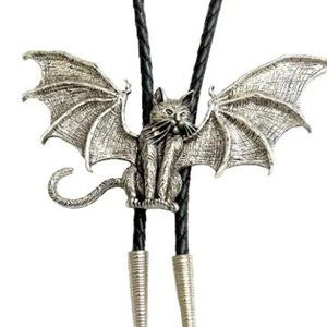 Handmade Amazing Cat Bat Bolo Tie - Personalized Cord Color , length , and tips